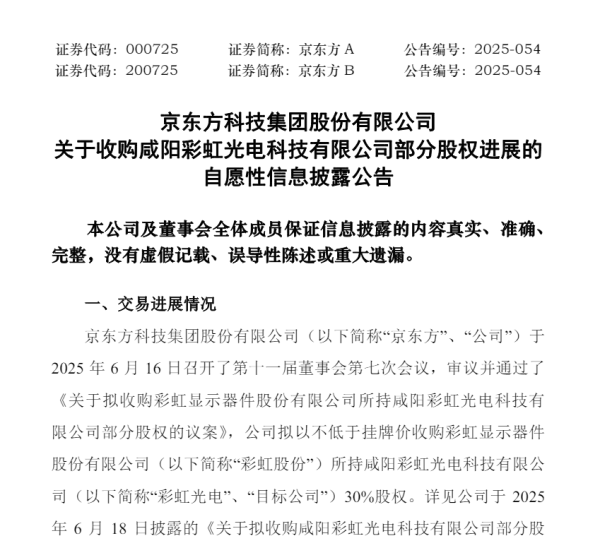 配资宝app官方网站 48.49亿元！京东方A、彩虹股份“牵手”
